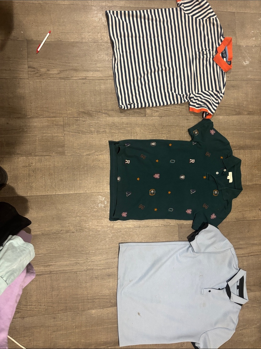 Kids Striped Navy & White Polo with Orange Trim - Unbranded